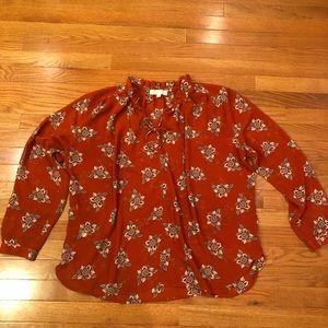 Long sleeve LOFT orange floral blouse XL like new
